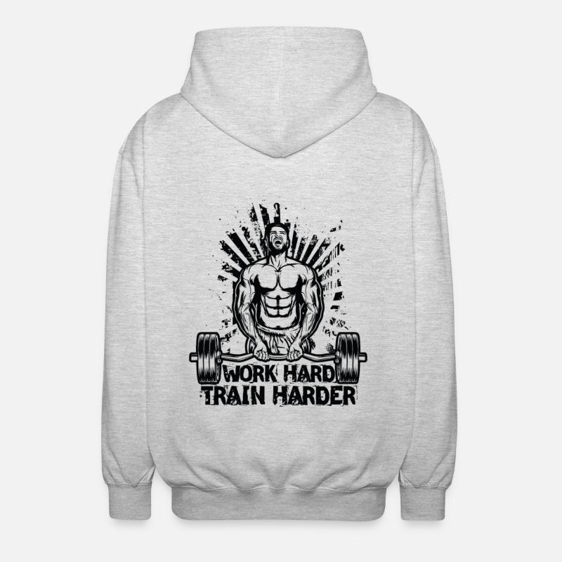 Work Hard / Train Harder - Unisex Hooded Jacket - light heather grey