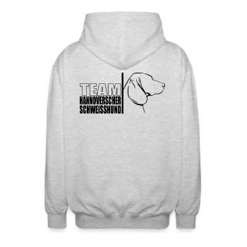 TEAM Hanoverian Scent Dog Dogs Wilsigns - Unisex Hooded Jacket - light heather grey - Back - AI Model Male 185 light (185cm)