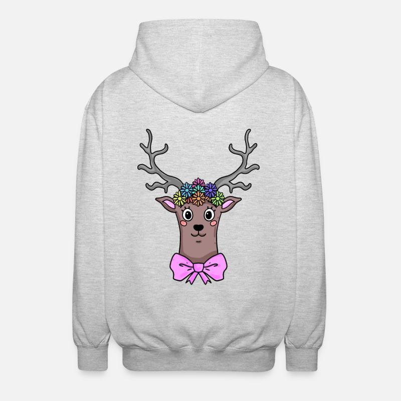 Reh Hirsch Illustration Geschenk - Unisex Kapuzenjacke - Hellgrau meliert
