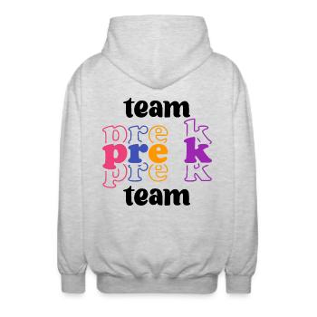 Pre-K Team - Pre Kindergarten Teacher - Unisex Hooded Jacket - light heather grey - Back - AI Model Male 185 light (185cm)