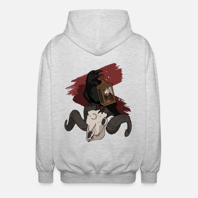 Rabe auf Schädel - Unisex Kapuzenjacke - Hellgrau meliert