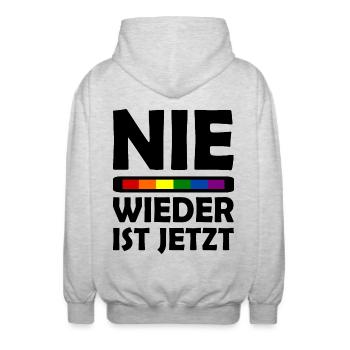 Nie wieder ist jetzt - Unisex Kapuzenjacke - Hellgrau meliert - Hinten - AI Model Male 185 light (185cm)
