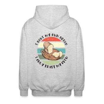 Ich backe mein Brot - Ich vertraue nur meinem Ofen - Unisex Kapuzenjacke - Hellgrau meliert - Hinten - AI Model Male 185 light (185cm)