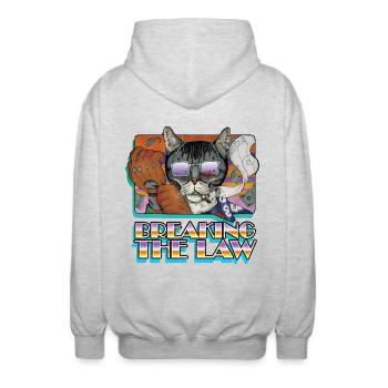 Chat de la criminalité dans Shades - Freinage la loi - Veste à capuche unisexe - gris clair chiné - Dos - AI Model Male 185 light (185cm)