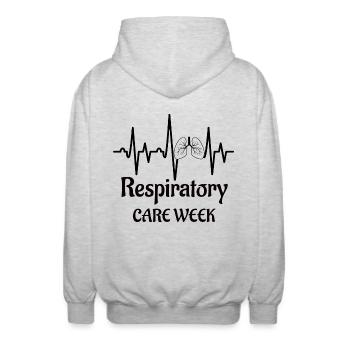 Respiratory Care Week - Respiratory Therapy - Unisex Hooded Jacket - light heather grey - Back - AI Model Male 185 light (185cm)