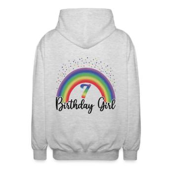 Mignon Rainbow 7 Birthday Girl, 8 ans B-day - Veste à capuche unisexe - gris clair chiné - Dos - AI Model Male 185 light (185cm)
