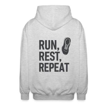Run & Repeat Motivation - Unisex Hooded Jacket - light heather grey - Back - AI Model Male 185 light (185cm)