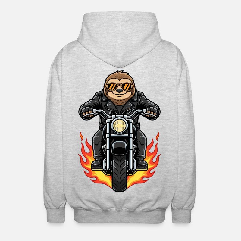 Cool Biker Sloth Motorcycle Flames - Unisex Hooded Jacket - light heather grey