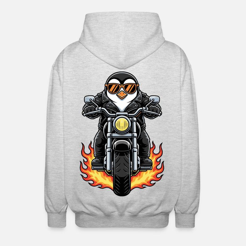 Cool Biker Penguin Motorcycle Flames - Veste à capuche unisexe - gris clair chiné