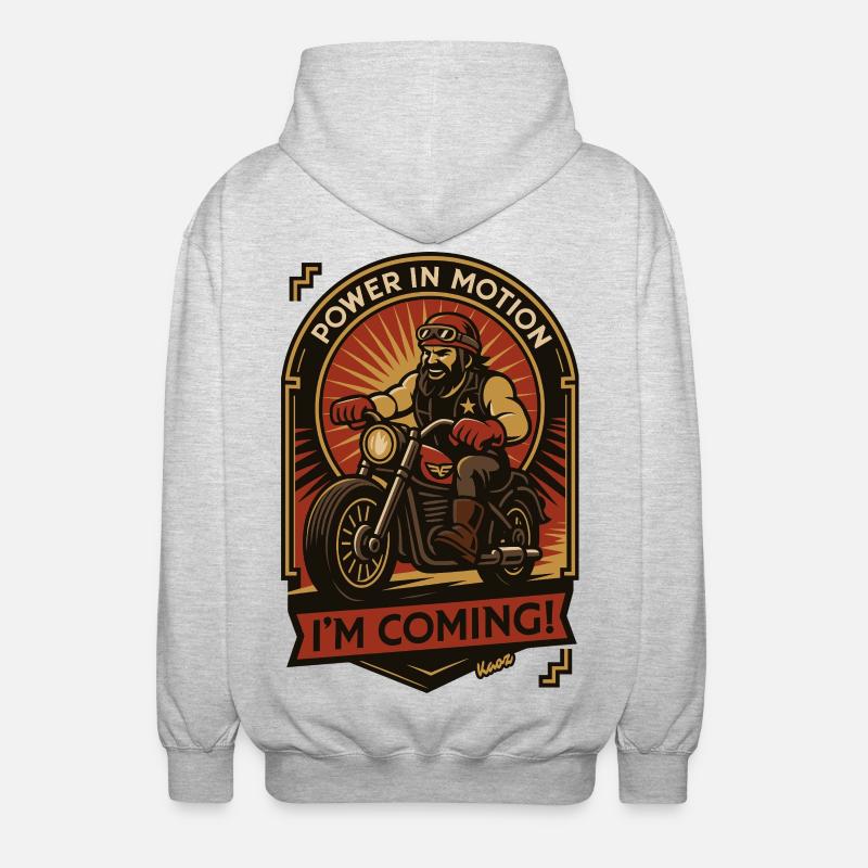 Puissance en mouvement : J’arrive, motard - Veste à capuche unisexe - gris clair chiné