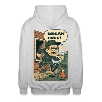 Braquage de rue Break Free – Cartoon Runner - Veste à capuche unisexe - gris clair chiné - Dos - AI Model Male 185 light (185cm)
