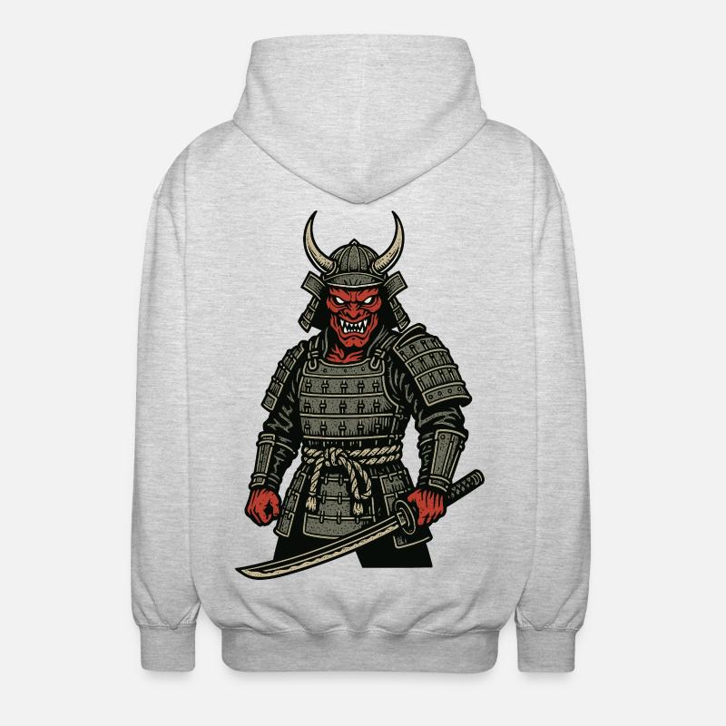 Oni Samurai - Demonic Warrior - Unisex Hooded Jacket - light heather grey