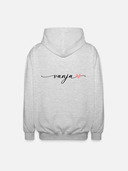 Vanja Name Calligraphy Font - Unisex Hooded Jacket - light heather grey
