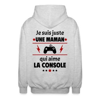 Juste une maman qui aime la console, cadeau noël - Veste à capuche unisexe - gris clair chiné - Dos - AI Model Male 185 light (185cm)
