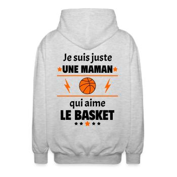 Juste une maman qui aime le basket, cadeau de noël - Veste à capuche unisexe - gris clair chiné - Dos - AI Model Male 185 light (185cm)