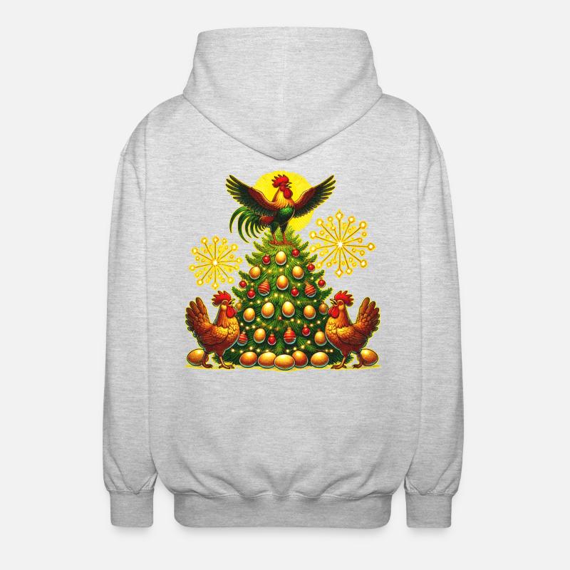 Funny Christmas Tree Chickens - Unisex Hooded Jacket - light heather grey