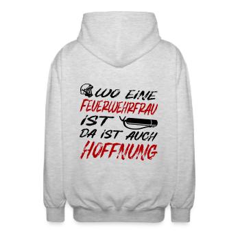 Feuerwehrfrau design - Unisex Kapuzenjacke - Hellgrau meliert - Hinten - AI Model Male 185 light (185cm)
