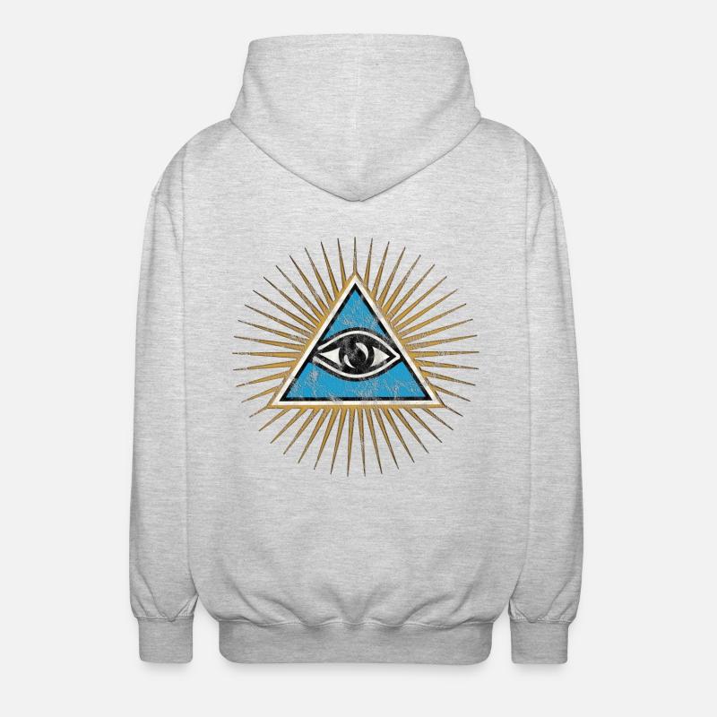 Alt seende øye, trekant, pyramide, årgang, gud - Unisex-hettejakke - lysgrå melert