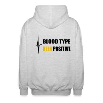 Blood Type Beer positive - your pulse rises - Unisex Hooded Jacket - light heather grey - Back - AI Model Male 185 light (185cm)