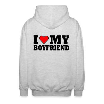 I love my boyfriend - Veste à capuche unisexe - gris clair chiné - Dos - AI Model Male 185 light (185cm)