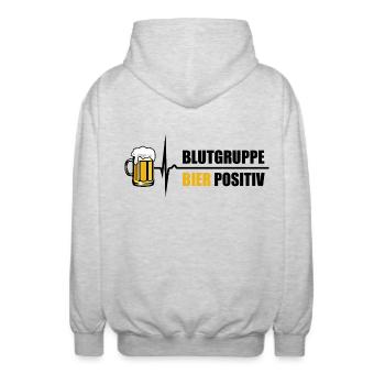 Blutgruppe Bier Positiv - da steigt dein Puls - Unisex Kapuzenjacke - Hellgrau meliert - Hinten - AI Model Male 185 light (185cm)