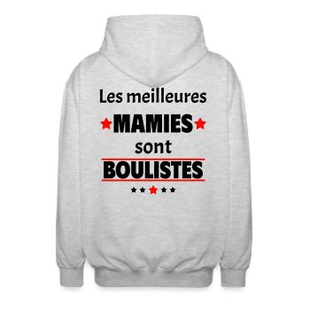 Les meilleures mamies sont boulistes, cadeau noël - Veste à capuche unisexe - gris clair chiné - Dos - AI Model Male 185 light (185cm)