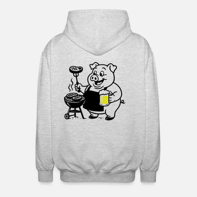 Schwein Grillen Bier - Unisex Kapuzenjacke - Hellgrau meliert