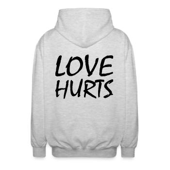 Love hurts - Unisex Hooded Jacket - light heather grey - Back - AI Model Male 185 light (185cm)