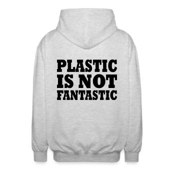Plastic is not fantastic - Unisex Hooded Jacket - light heather grey - Back - AI Model Male 185 light (185cm)