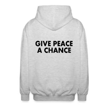 Give peace a chance - Unisex Hooded Jacket - light heather grey - Back - AI Model Male 185 light (185cm)