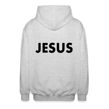 Jesus - Veste à capuche unisexe - gris clair chiné - Dos - AI Model Male 185 light (185cm)