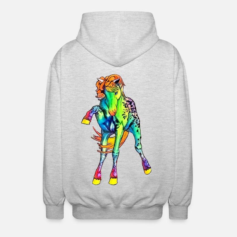 neon Pferd - Unisex Kapuzenjacke - Hellgrau meliert