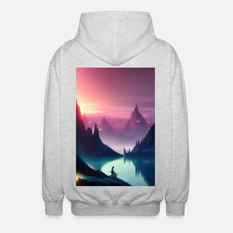 Landschaft mit See und Berge - Unisex Kapuzenjacke - Hellgrau meliert