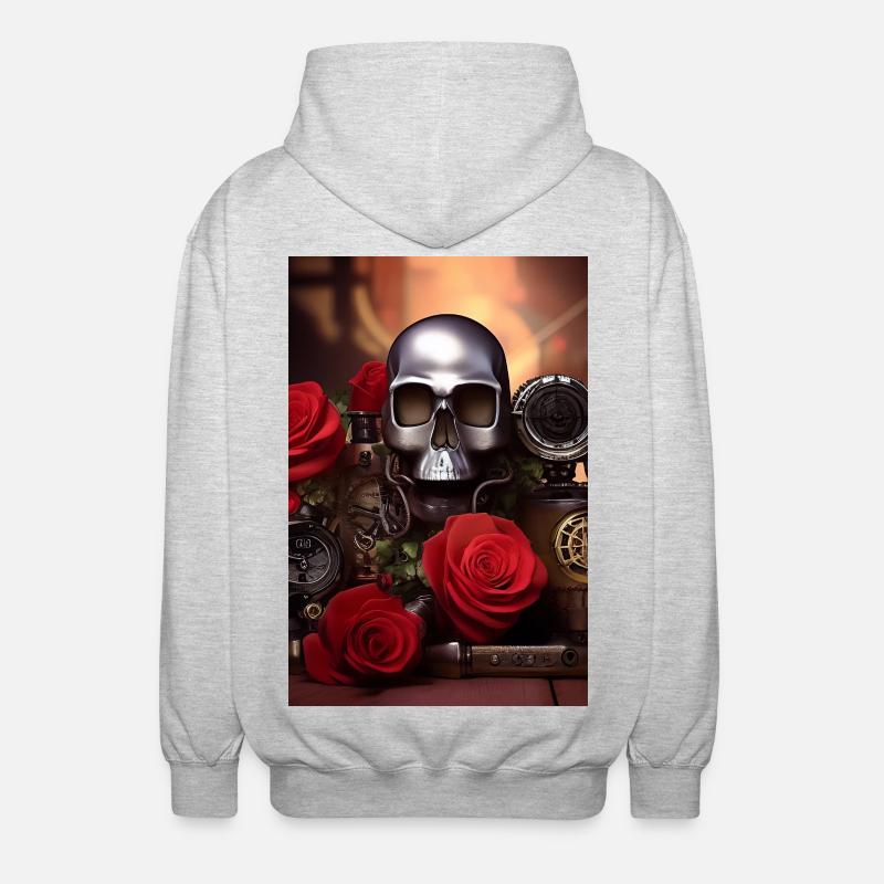 Crâne en métal avec roses - Veste à capuche unisexe - gris clair chiné