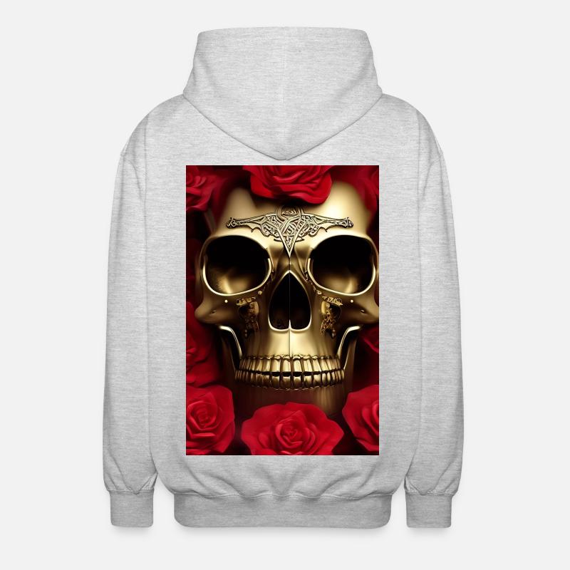 Crâne doré avec des roses - Veste à capuche unisexe - gris clair chiné