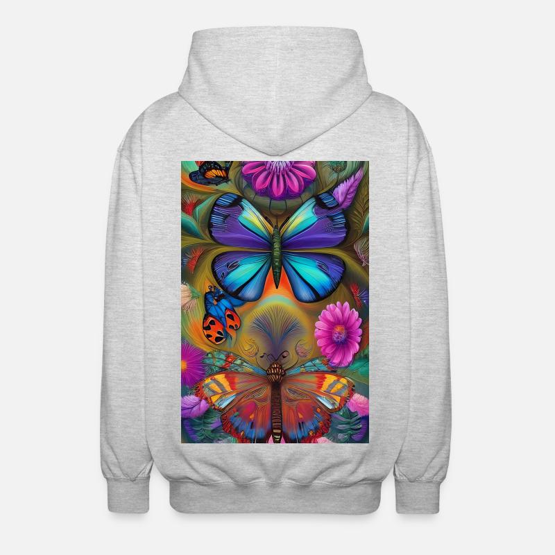 Fleurs et papillon - Veste à capuche unisexe - gris clair chiné