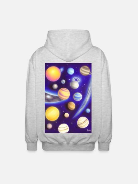 Espace et planètes - Veste à capuche unisexe - gris clair chiné