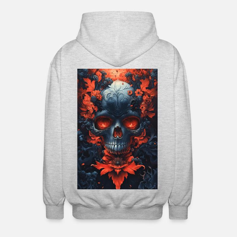 Blutrote Blüten Schädelkunst - Unisex Kapuzenjacke - Hellgrau meliert
