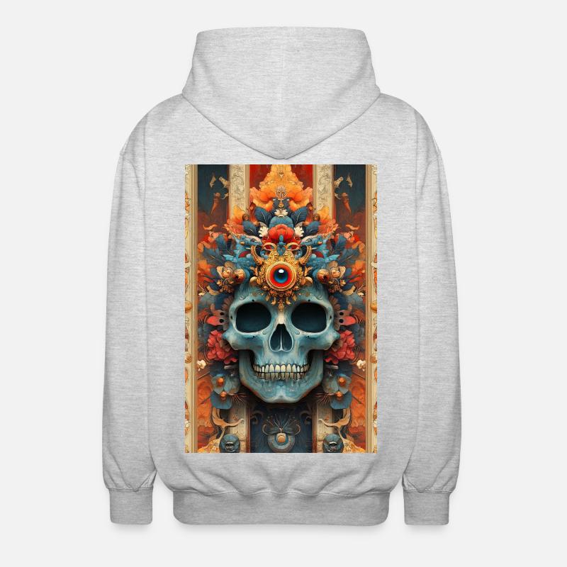 Blumenkrone-Schädel mit drittem Auge - Unisex Kapuzenjacke - Hellgrau meliert
