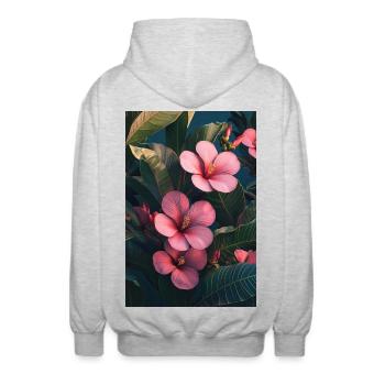 Hibiskus Pink Tropische Blütenpracht - Unisex Kapuzenjacke - Hellgrau meliert - Hinten - AI Model Male 185 light (185cm)