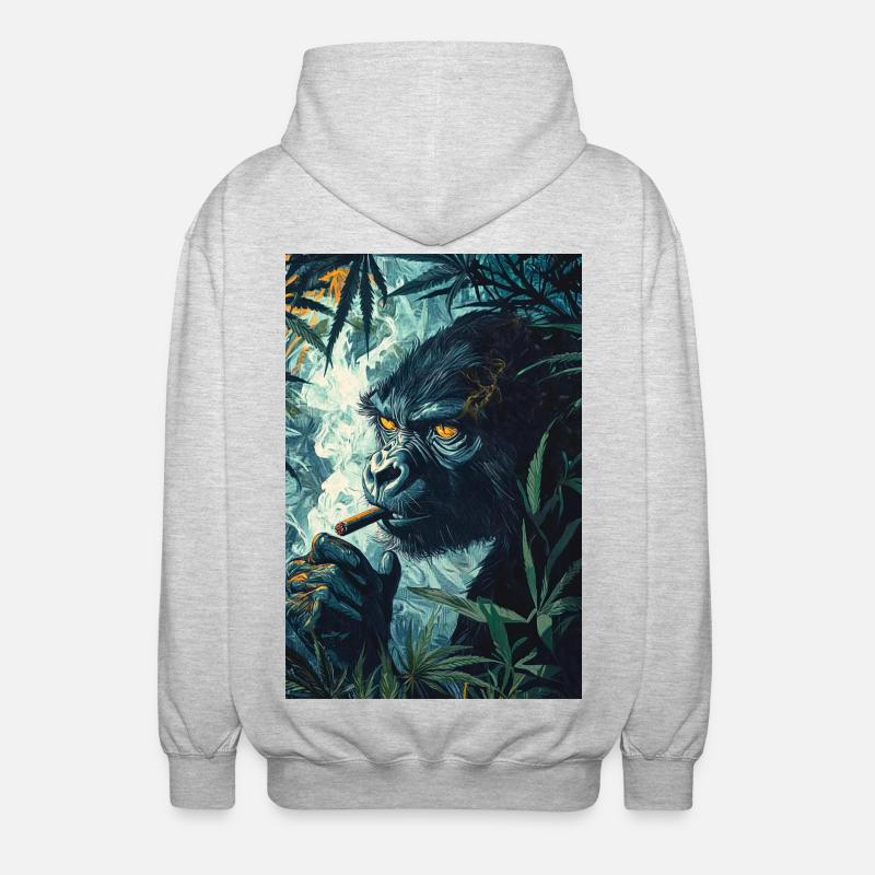 Jungle gorilla with cigarette smoke - Unisex Hooded Jacket - light heather grey