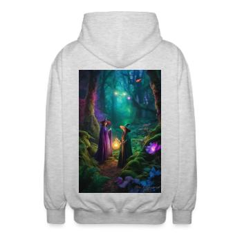 Coven au clair de lune dans la Forêt Enchantée - Veste à capuche unisexe - gris clair chiné - Dos - AI Model Male 185 light (185cm)