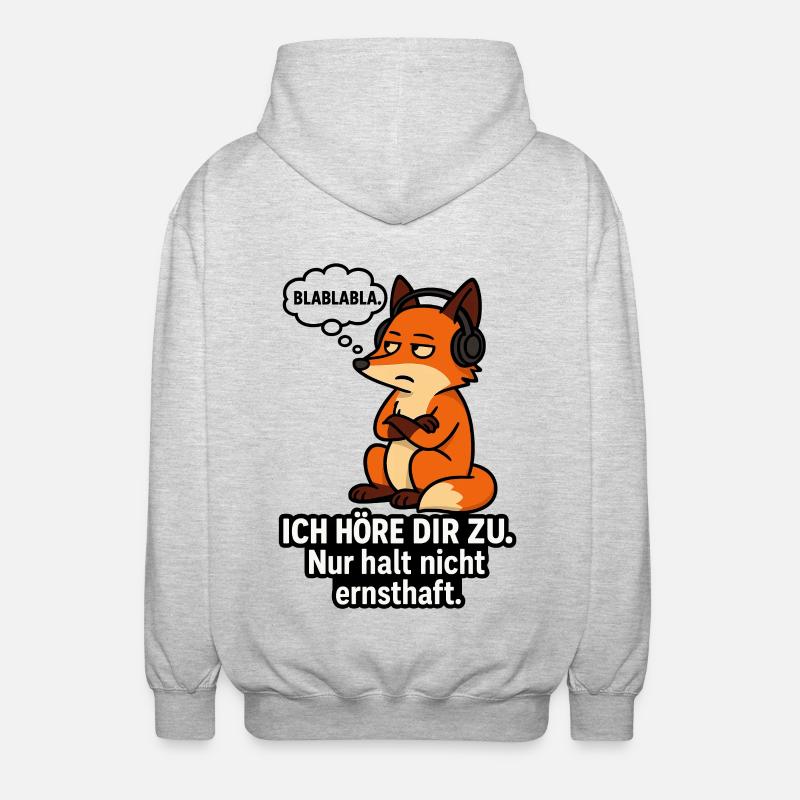 Fuchs mit Kopfhörer – Ich höre zu - Unisex Kapuzenjacke - Hellgrau meliert