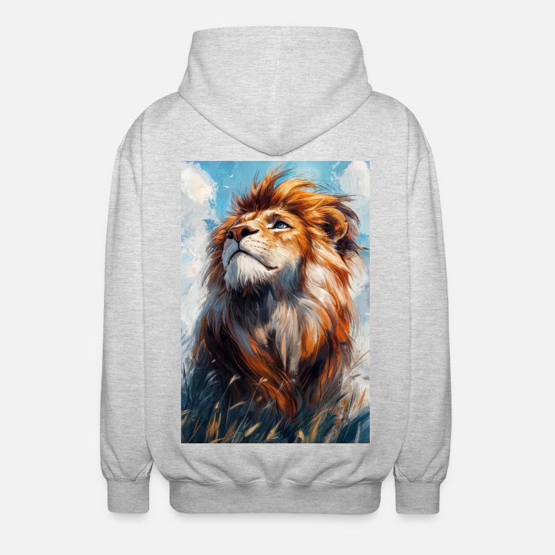Illustration eines Löwen - Unisex Kapuzenjacke - Hellgrau meliert
