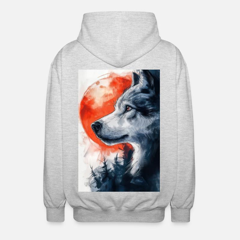 Illustration eines Wolfes - Unisex Kapuzenjacke - Hellgrau meliert