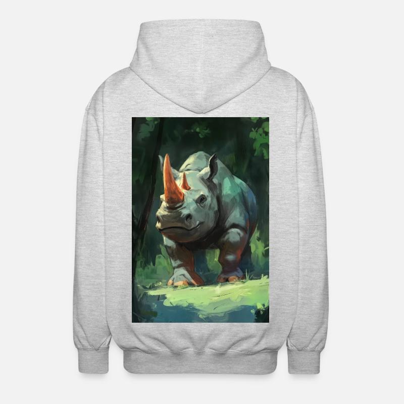 Illustration eines Nashorns - Unisex Kapuzenjacke - Hellgrau meliert