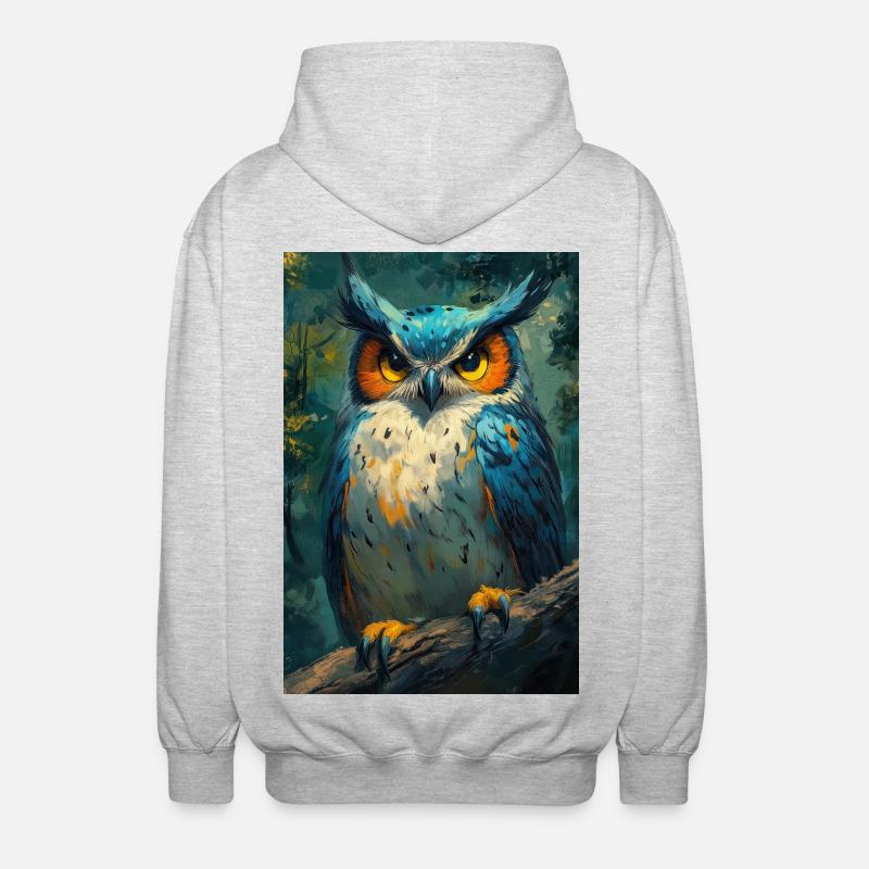 Illustration einer Eule - Unisex Kapuzenjacke - Hellgrau meliert