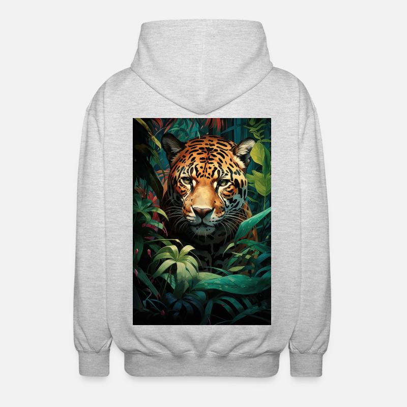 Illustration eines Jaguars - Unisex Kapuzenjacke - Hellgrau meliert