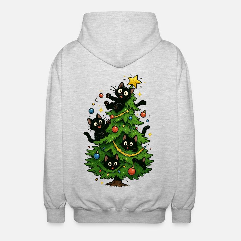 Weihnachtsbaum Katzen Weihnachten - Unisex Kapuzenjacke - Hellgrau meliert