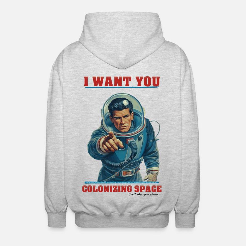 Retro Astronaut Space Colonization - Unisex Hooded Jacket - light heather grey
